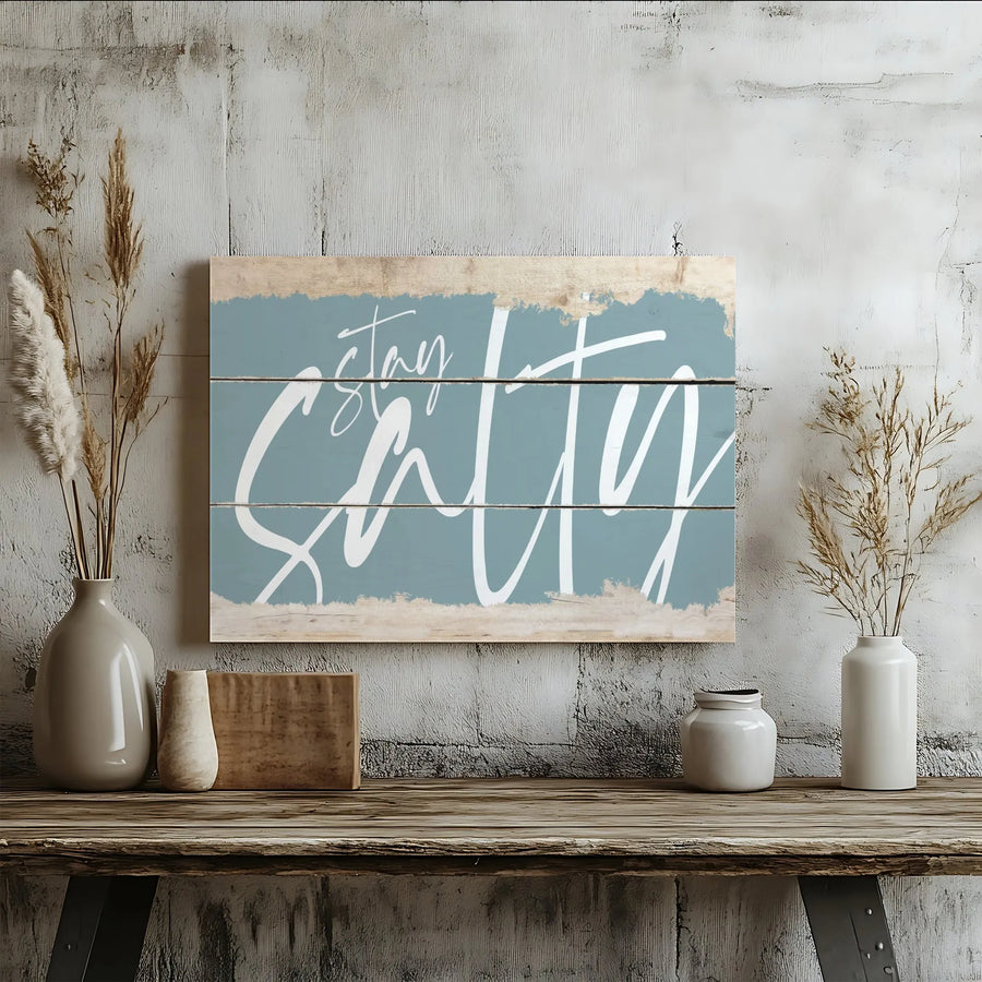 Stay Salty Canvas Wall Art | Rustic Coastal Beach House Decor | 1.25 Inch Premium Gallery Wrap | Beachy Living Room Bathroom Home Gift