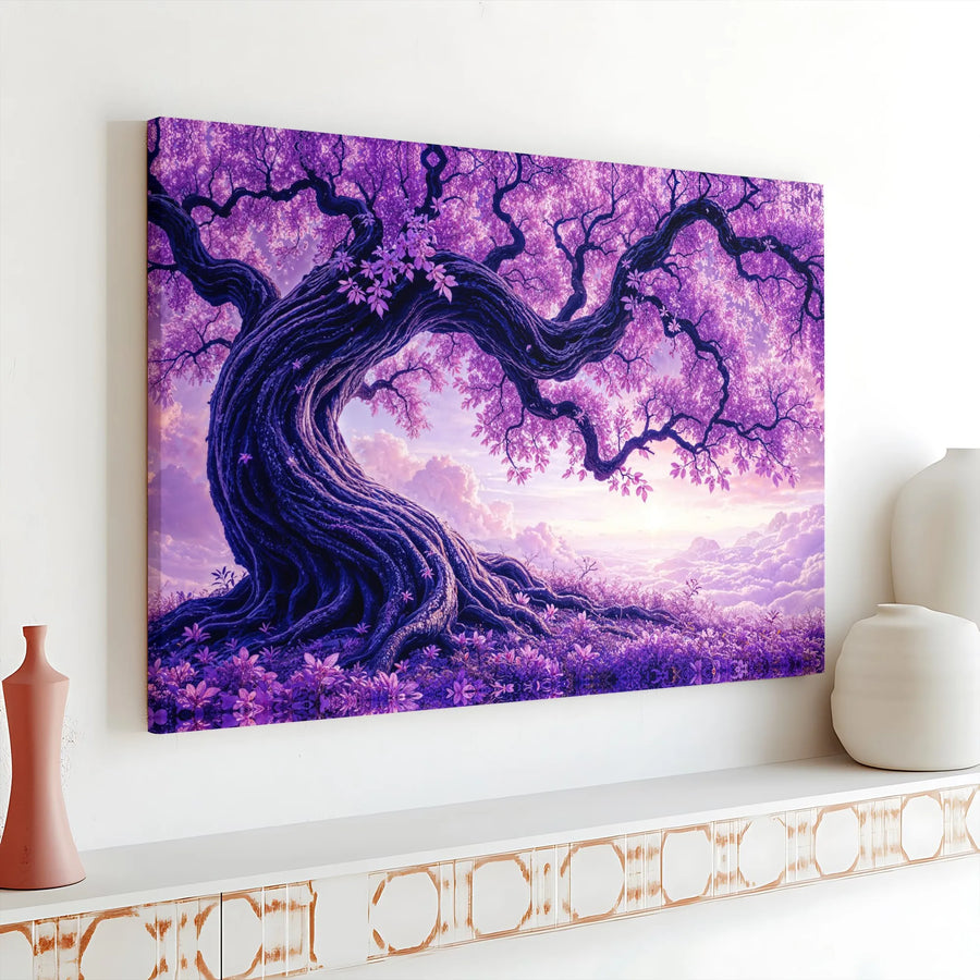 Purple Tree of Life Canvas Print | Fantasy Landscape Wall Art | Gallery Wrapped 1.25" Premium Decor | Magical Nature Gift for Home and Office