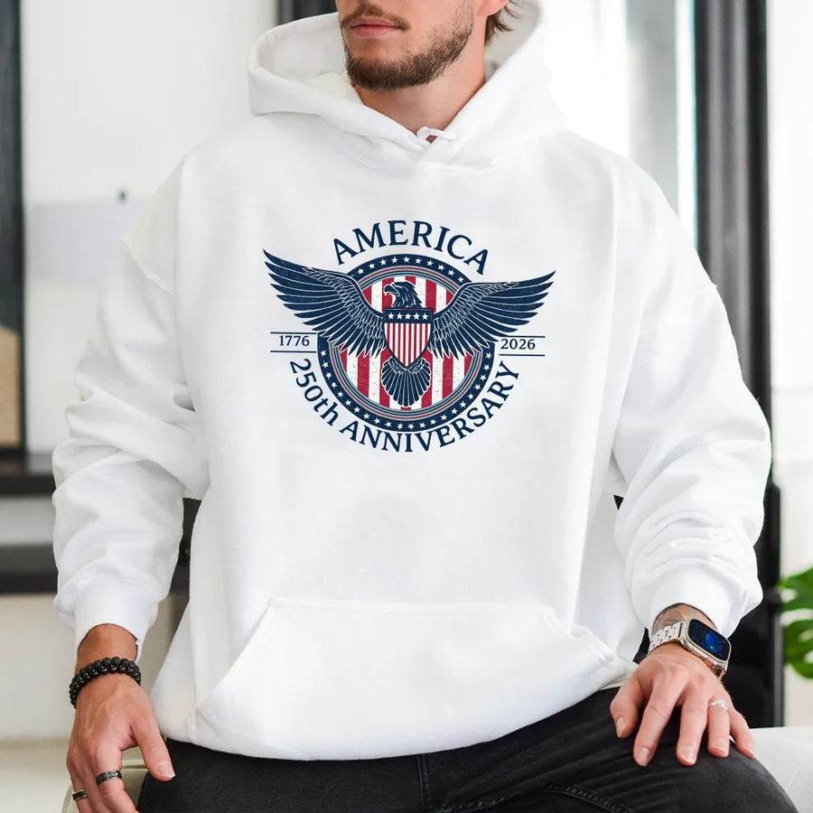 America 250th Anniversary Hoodie | Vintage 1776-2026 Eagle Badge | Premium Cotton Blend | Fourth of July Patriot Gift