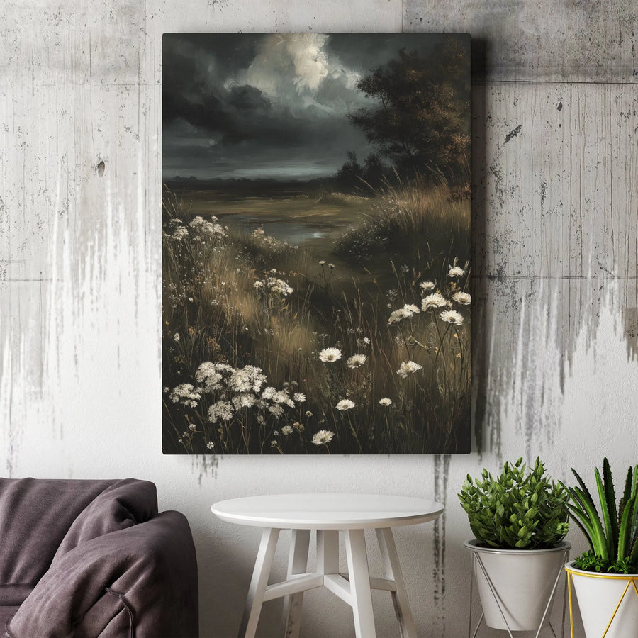 Moody Wildflower Canvas Print | Dark Academia Botanical Art | 1.25 Inch Thick Gallery Wrap | Gothic Home Decor Gift