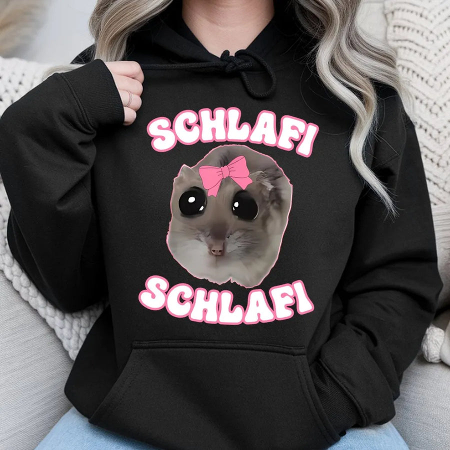 Cute Hamster Hoodie | Schlafi Animal Meme Graphic | Premium Cotton Blend Pullover | Funny Rodent Gift for Animal Lovers