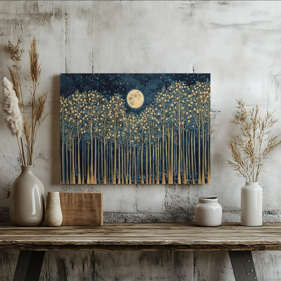 Enchanted Forest Canvas Wall Art | Art Nouveau Celestial Woodland Print | Premium Fade-Resistant Canvas | Mystical Living Room & Bedroom Decor Gift