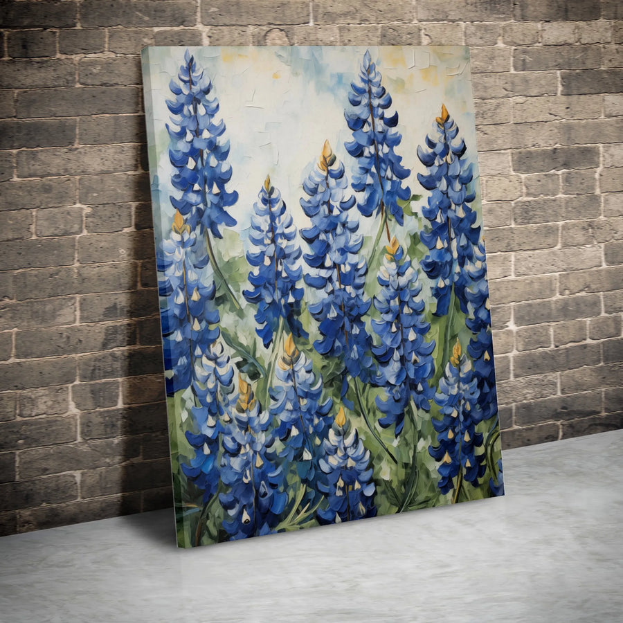 Texas Bluebonnet Canvas Wall Art | Impressionist Wildflower Painting | Premium 1.25" Thick Gallery Wrap | Modern Farmhouse Decor Gift