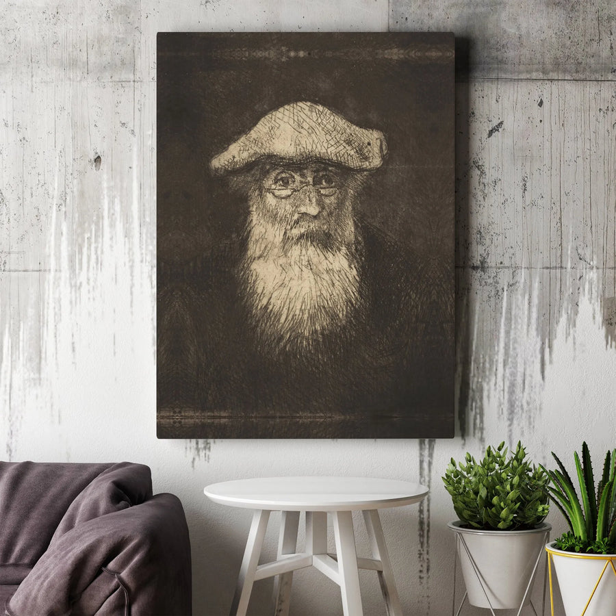 Old Man Portrait Canvas Art | Classic Etched Sketch Style | 1.25-Inch Gallery Wrap | Premium Vintage Home Decor Gift