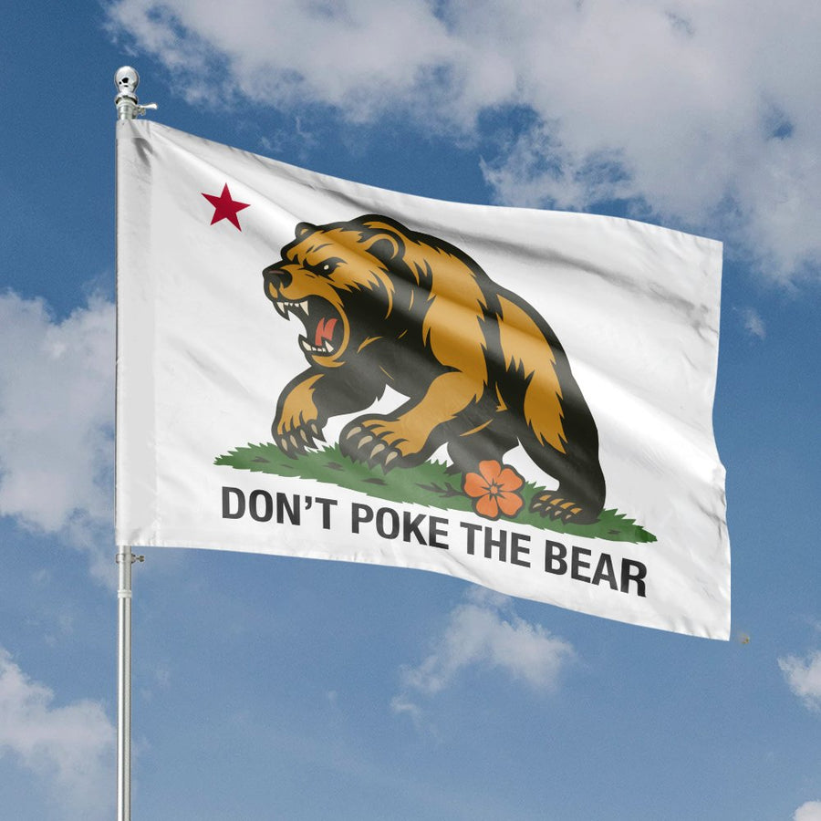 Don't Poke The Bear House Flag | Fierce Grizzly California Style Banner | Premium Weather-Resistant Polyester | Outdoor Garden Decor Gift