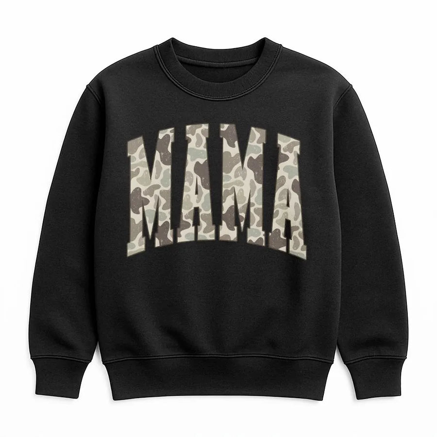 Mama Camo Sweatshirt | Duck Hunting Camouflage Lettering | Soft Cotton-Poly Pullover | Mothers Day Gift for Outdoorsy Mom