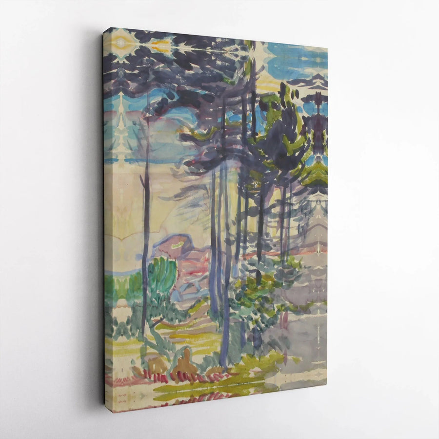Watercolor Forest Canvas Wall Art | Impressionist Landscape Painting | Gallery Wrapped Premium Print | Modern Nature Home Decor