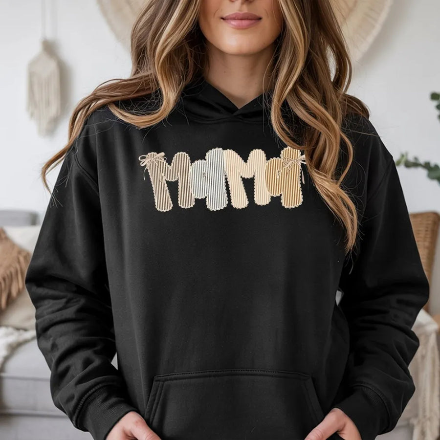 Mama Hoodie | Trendy Seersucker Style Graphic Tee | Soft 100% Cotton | Mothers Day Gift for New Mom