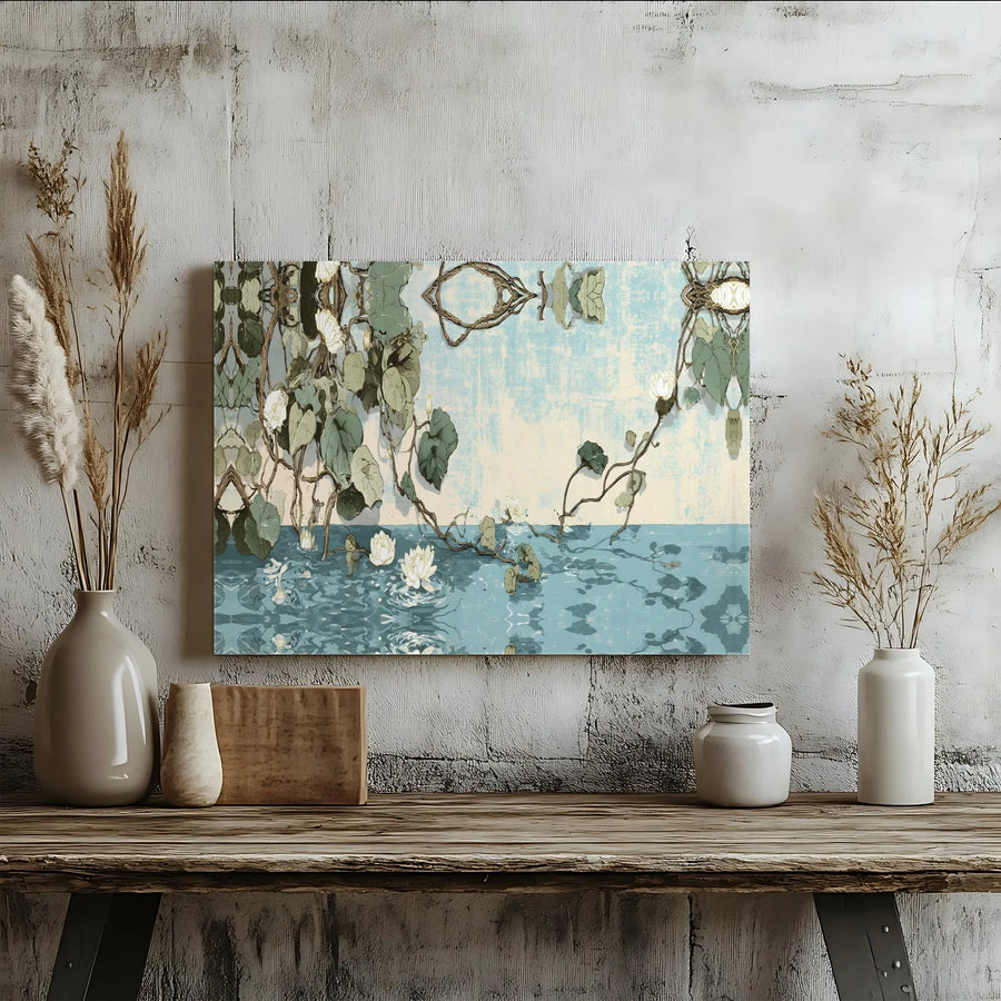 Water Lily Canvas Wall Art | Vintage Japanese Style Lotus Pond | Premium Gallery Wrap Canvas | Zen Botanical Decor Gift for Home
