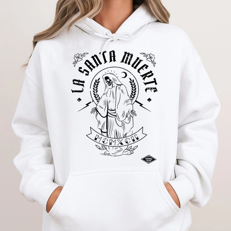 La Santa Muerte Hoodie | Gothic Occult Graphic Print | Premium Cotton Blend | Unisex Streetwear Gift for Spiritual and Alternative Style Enthusiasts