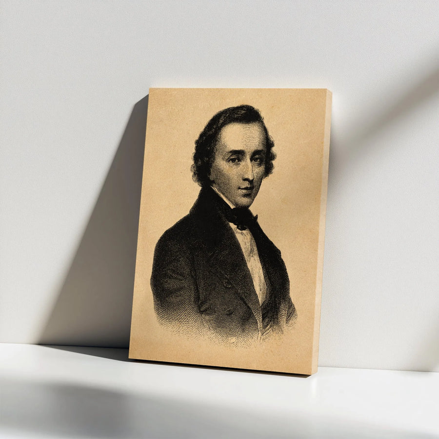 Frederic Chopin Portrait Canvas Wall Art | Vintage Etching Style Print | 1.25-inch Premium Gallery Wrap | Classical Music Lover Gift Decor