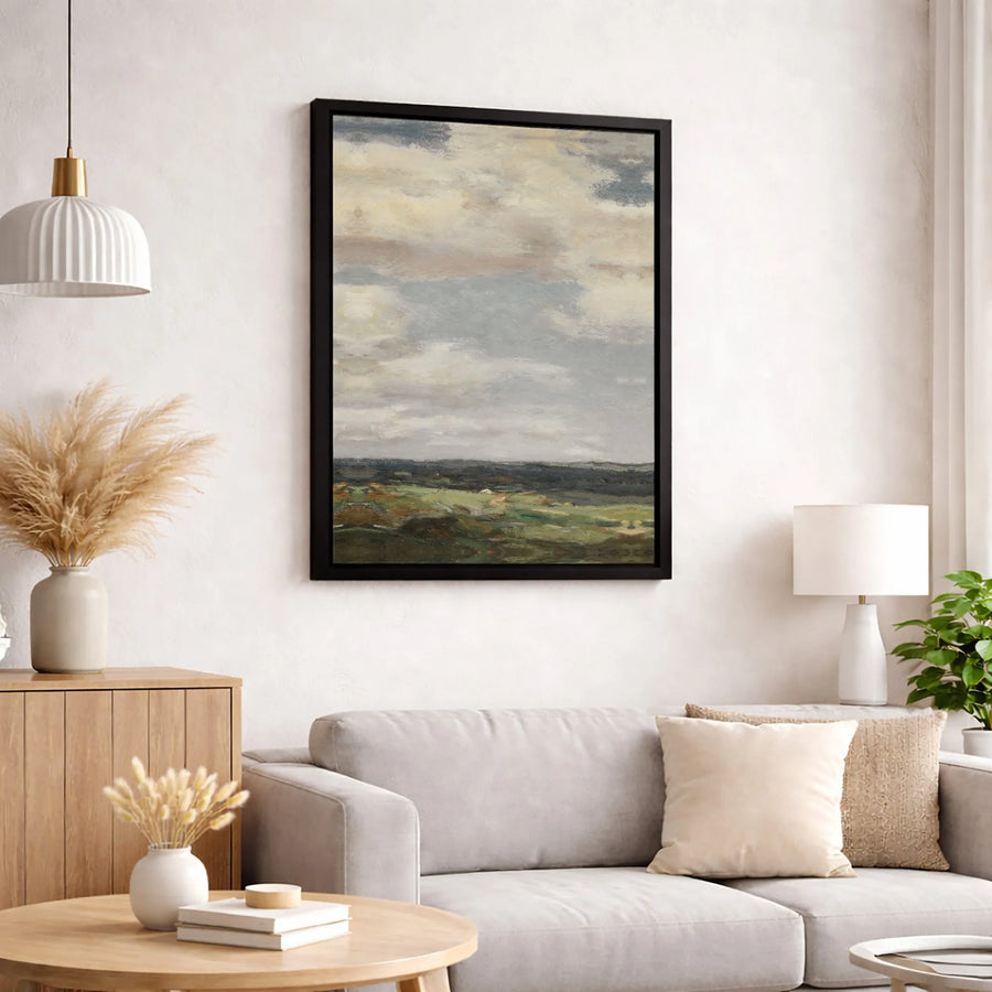 Landscape Canvas Wall Art | Moody Rolling Hills & Cloudy Sky Print | Premium Gallery Wrap | Home Office Decor Gift