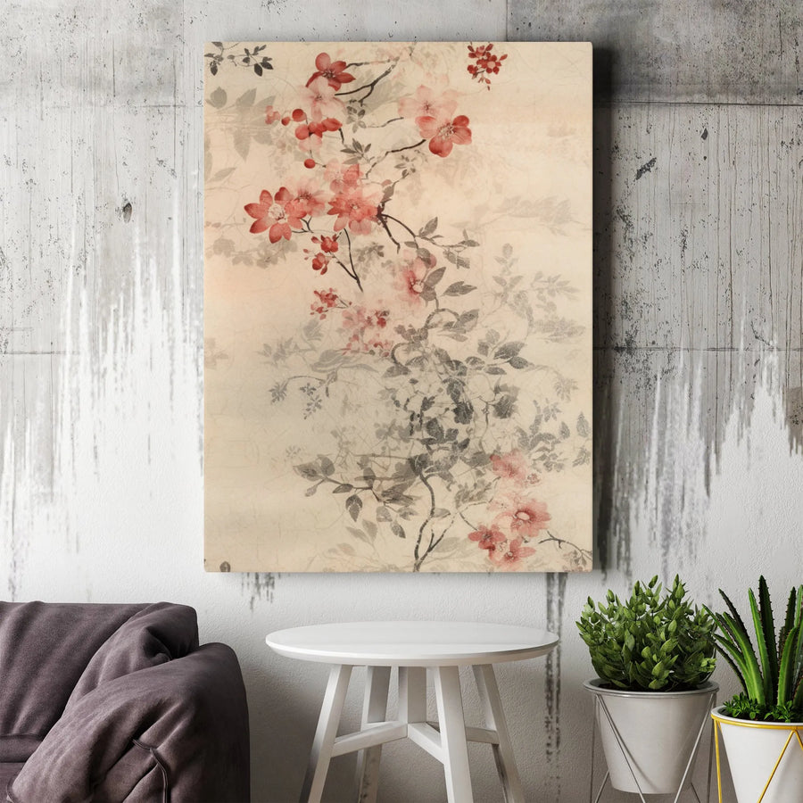 Japanese Cherry Blossom Canvas Art | Vintage Pink Floral Branch Wall Decor | Gallery-Wrapped Premium Print | Elegant Aesthetic Room Decor Gift
