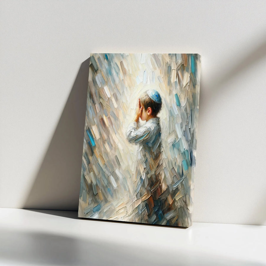 Jewish Boy Praying Canvas Wall Art | Modern Impressionist Faith Portrait | Premium Gallery Wrapped Canvas | Judaica Home Decor Gift