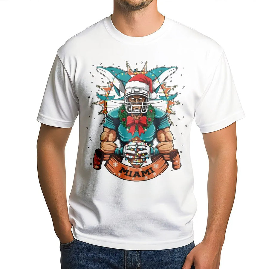 Christmas Miami Football T-Shirt, Football Dolphin Player T-Shirt, Sports Apparel, Classic T-Shirt, Graphic Printed