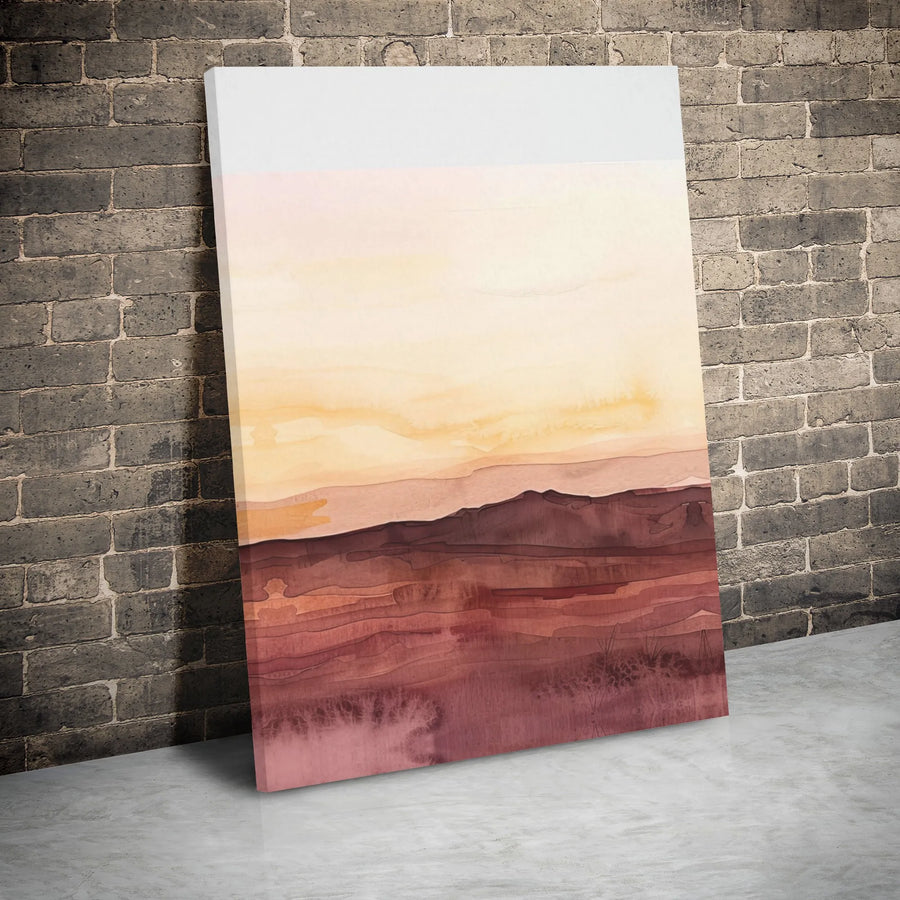 Abstract Desert Landscape Canvas | Warm Terracotta Watercolor Art | 1.25 Inch Gallery Wrap | Modern Boho Home Office Decor