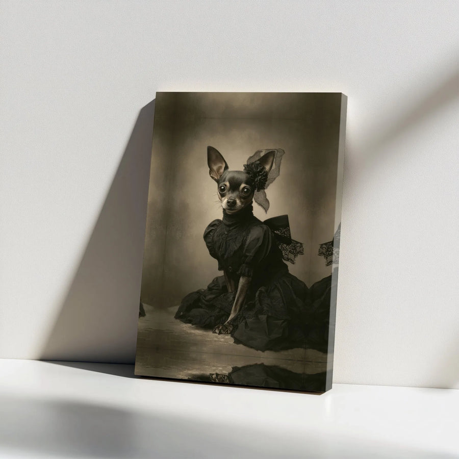 Chihuahua Victorian Portrait Canvas Wall Art | Gothic Dog in Vintage Dress | Premium Gallery Wrap Print | Whimsical Pet Home Decor Gift