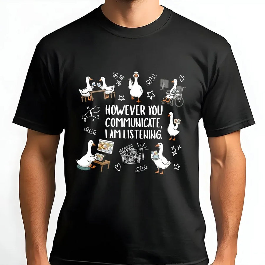 SPED Teacher T-Shirt | AAC Communication Goose Graphic | Premium Soft Pullover | Gift for SLP Therapist & Special Ed Advocate