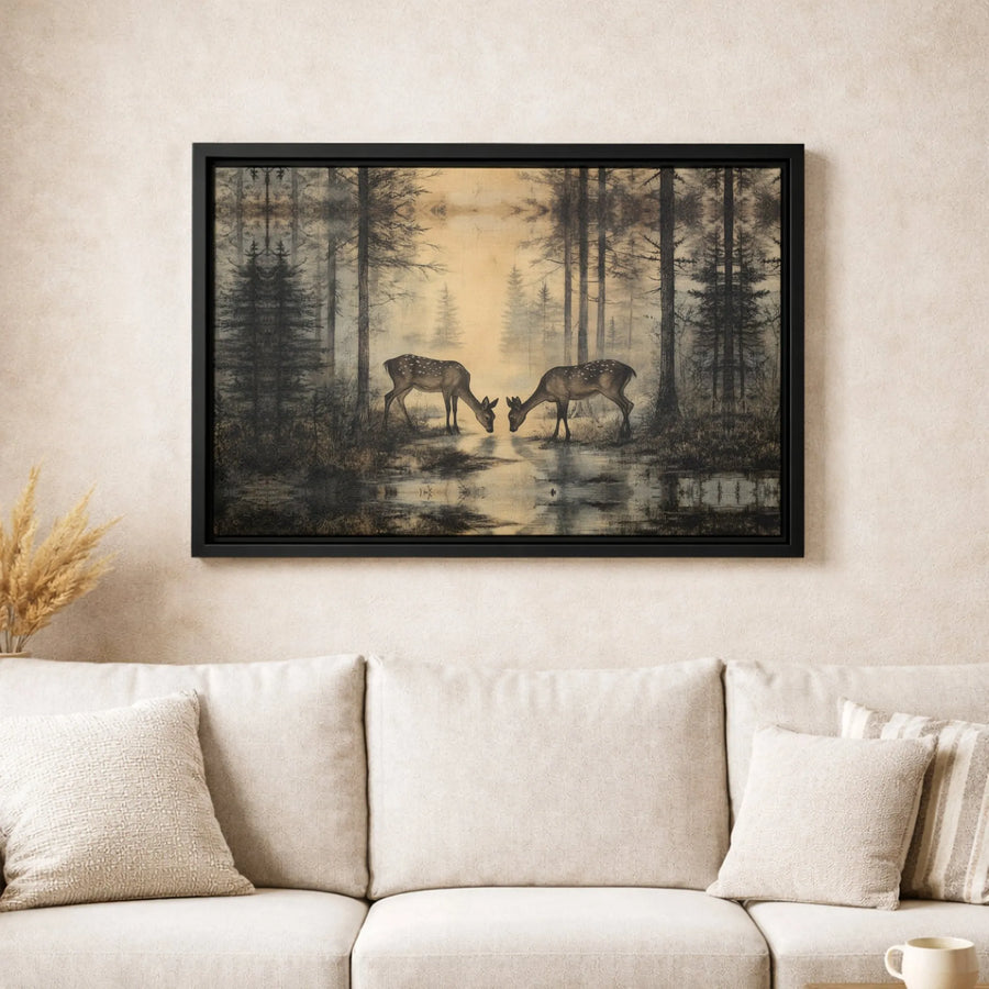 Deer Forest Wall Art | Misty Woodland Animal Canvas Print | Premium 1.25-Inch Gallery Wrap | Nature-Inspired Home Decor Gift for Wildlife Lovers
