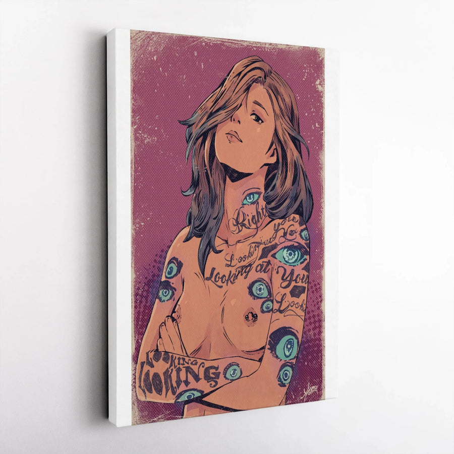 All Seeing Eye Tattoo Canvas Art | Pop Art Woman with Eye Tattoos | Premium 1.25" Thick Gallery Wrap | Unique Wall Decor Gift for Living Room