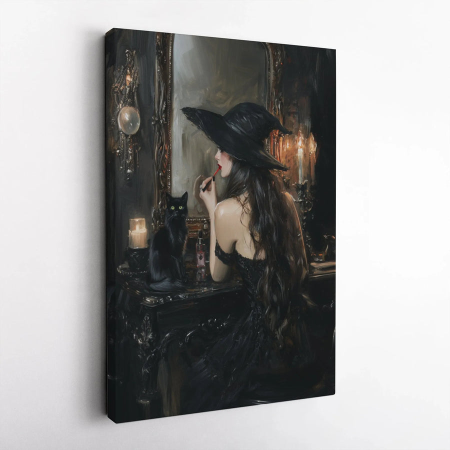 Witch Makeup Vanity Wall Art | Gothic Black Cat Mirror Print | Gallery Quality 1.25" Thick Canvas | Witchy Home Decor Aesthetic Gift