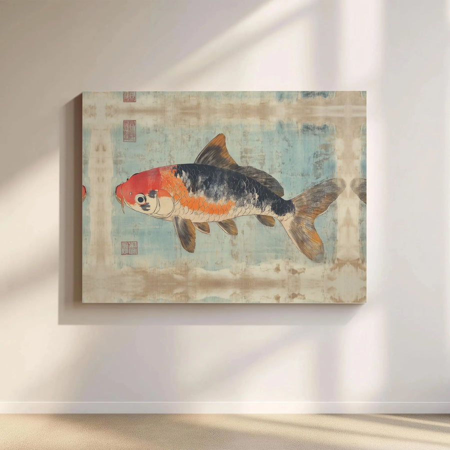 Japanese Koi Fish Canvas Wall Art | Ukiyo-E Style Traditional Print | 1.25” Gallery Wrap | Premium Zen Decor for Living Room & Office