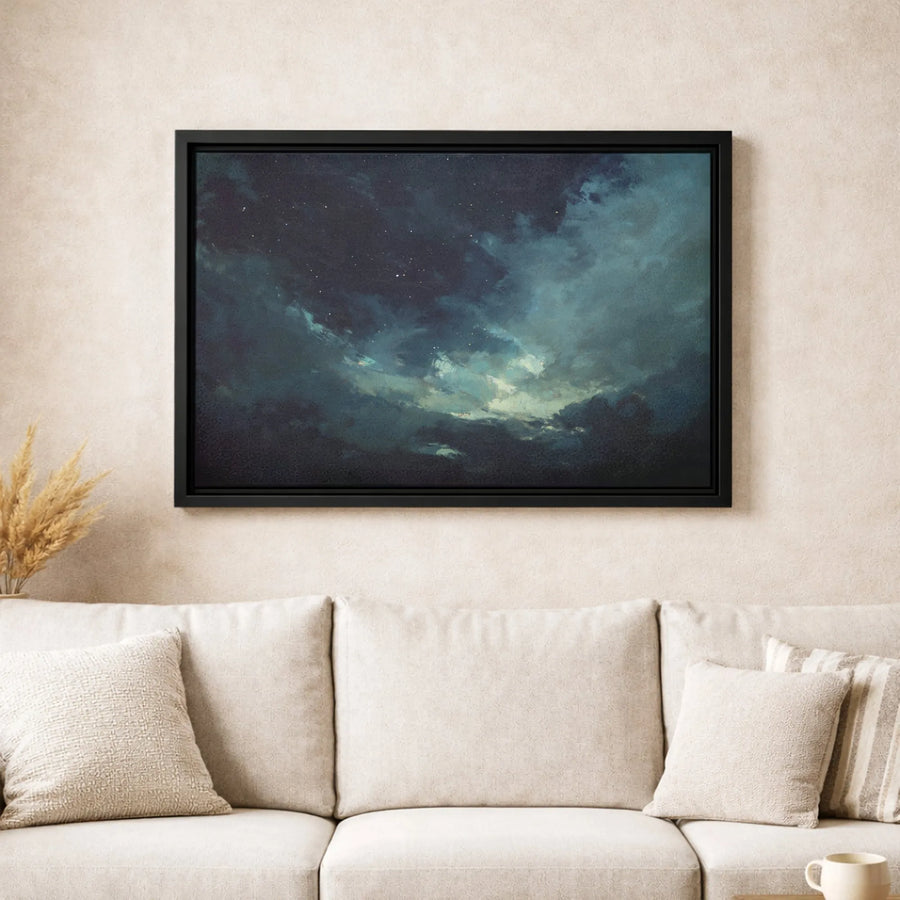 Moody Night Sky Canvas Print | Atmospheric Stormy Clouds Wall Art | Premium Gallery Wrapped Decor | Modern Abstract Gift for Home Office