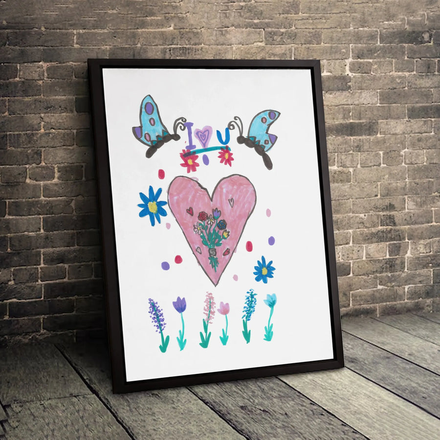 Kids Drawing Wall Art | Cute Butterfly And Heart Illustration | Gallery-Quality Canvas Print | Nursery Decor Gift Idea