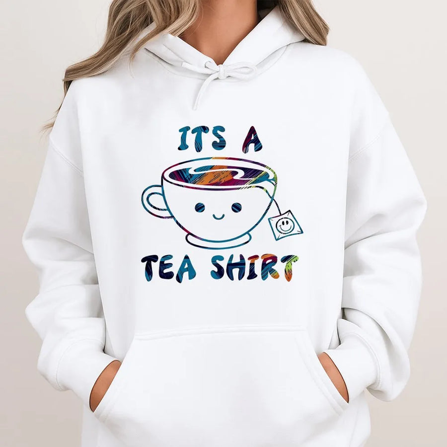 Smiling Tea Cup Hoodie | Geometric Graphic Print | Cotton-Polyester Blend | Cozy Gift For Tea Lovers