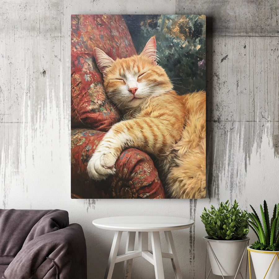 Orange Tabby Cat Wall Art | Sleeping Kitten Oil Painting Style | Premium 1.25" Gallery Canvas | Cozy Home Decor Gift for Cat Lovers