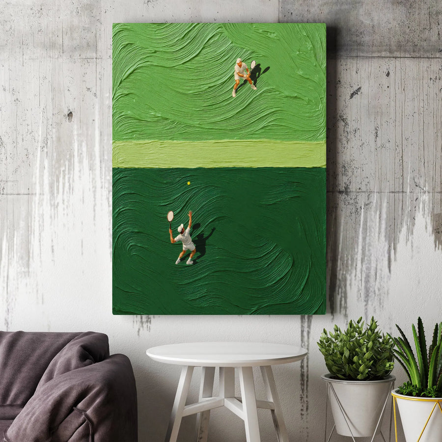 Tennis Court Wall Art | Textured Aerial View Sports Painting | Gallery Quality Canvas Print | Unique Gift for Tennis Players & Fans