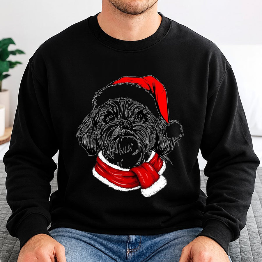 Santa Paws Christmas Dog Sweatshirt | Festive Shih Tzu Holiday Graphic | Premium Cotton Blend Unisex Crewneck | Cozy Winter Gift for Dog Lovers