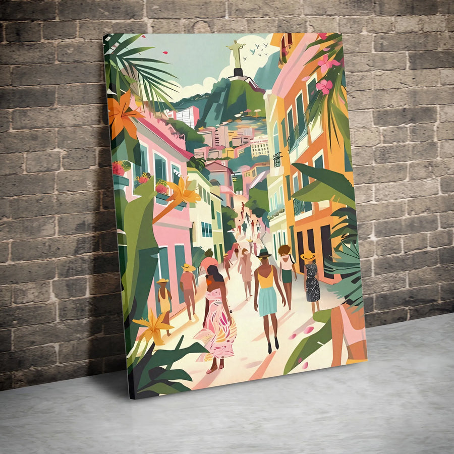 Rio De Janeiro Wall Art | Colorful Brazil Street Scene Print | Premium Gallery Wrapped Canvas | Tropical Travel Decor for Home & Office