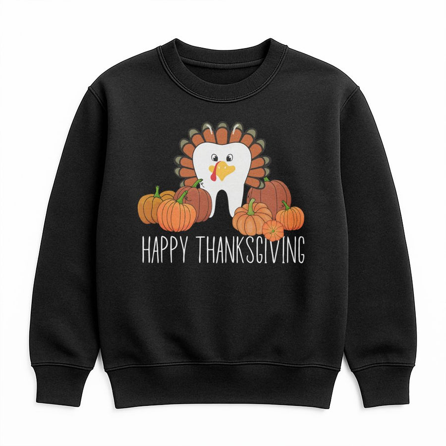 Happy Thanksgiving Tooth Sweatshirt | Cute Turkey Pumpkin Graphic | Premium Cotton Blend | Gift for Dentist or Dental Hygienist