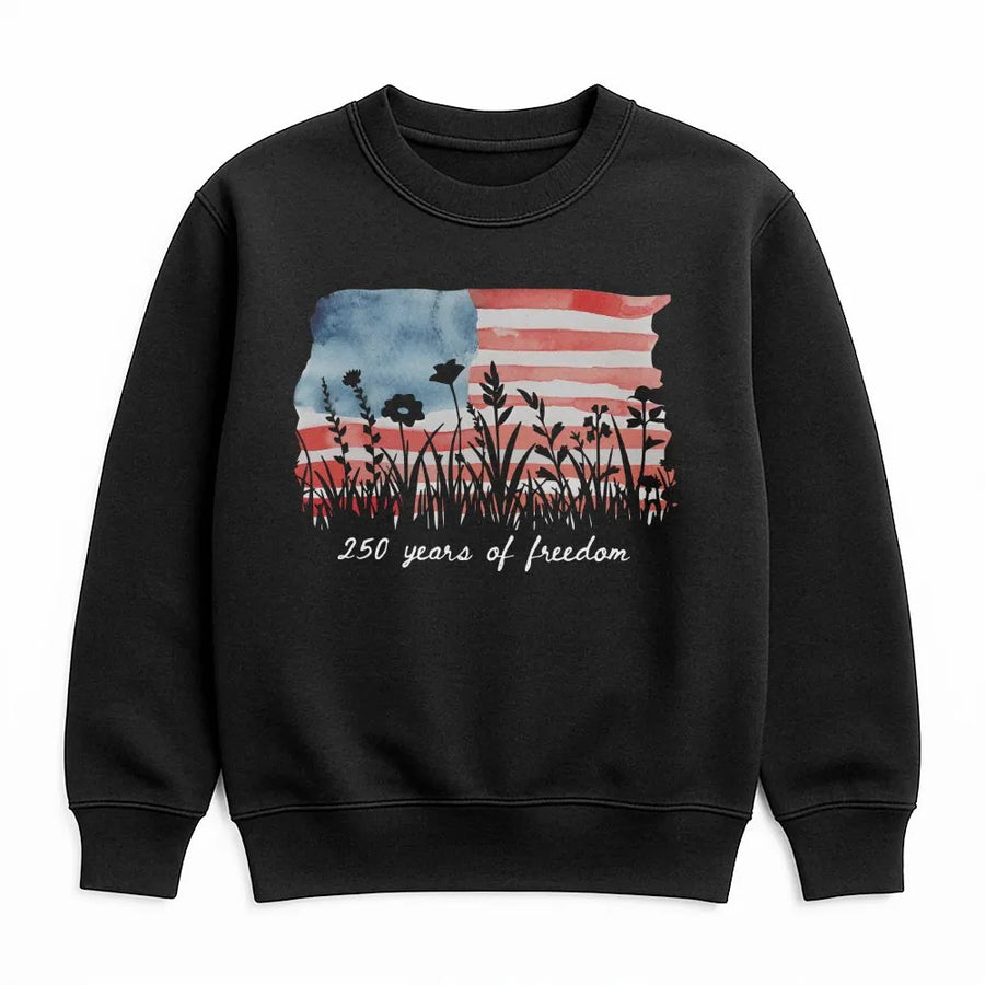 America 250 Sweatshirt | Watercolor Flag Wildflower Graphic | Premium Cotton Blend | Patriotic Fourth of July Gift for Women