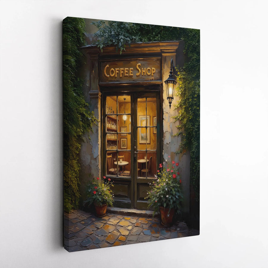 Coffee Shop Canvas Wall Art | European Street Scene Painting | 1.25" Premium Gallery Wrap | Cozy Cafe Decor for Home or Office