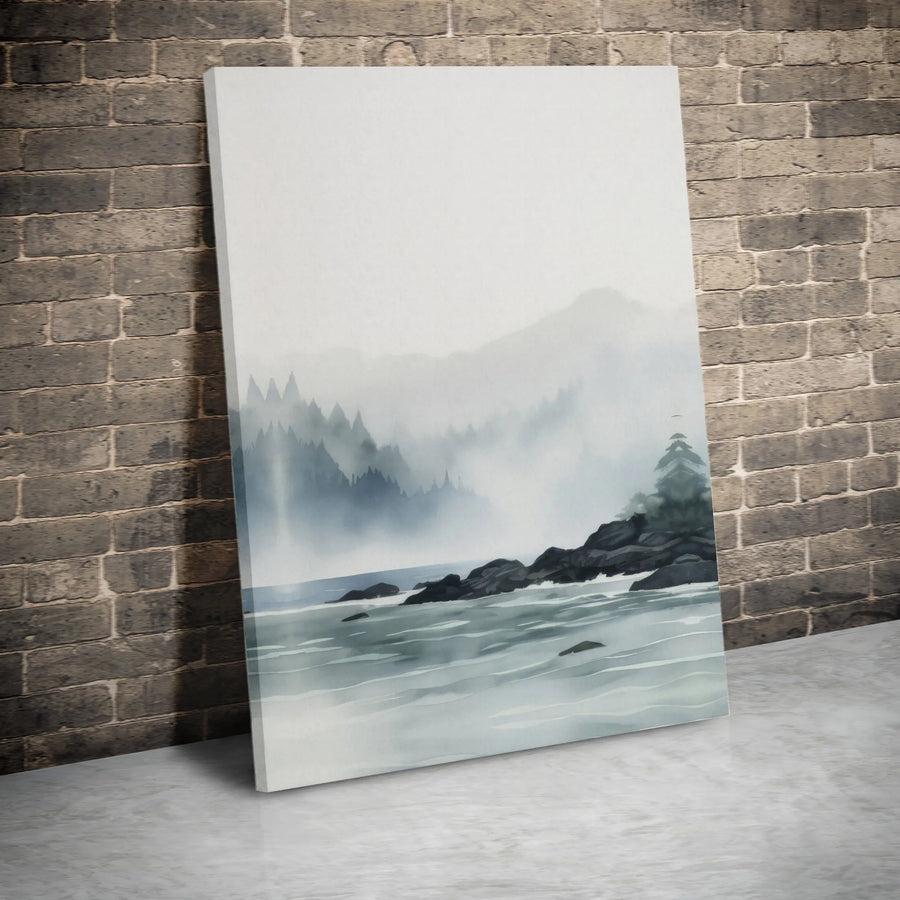 Misty Mountain Landscape Canvas | Foggy Forest Pine Wall Art | Gallery Wrapped Premium Print | Modern Minimalist Home Decor Gift