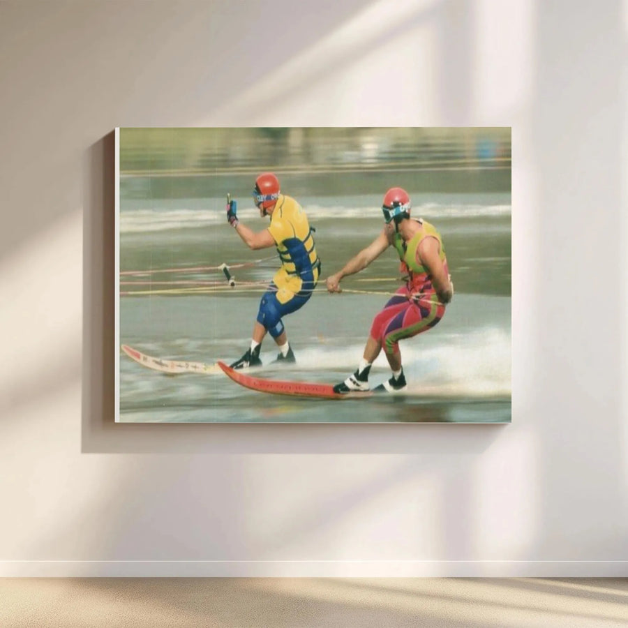 Vintage Waterskiing Action Canvas | 90s Extreme Sports Photo | Premium Fade-Resistant Wall Art | Retro Summer Lake Home Decor Gift