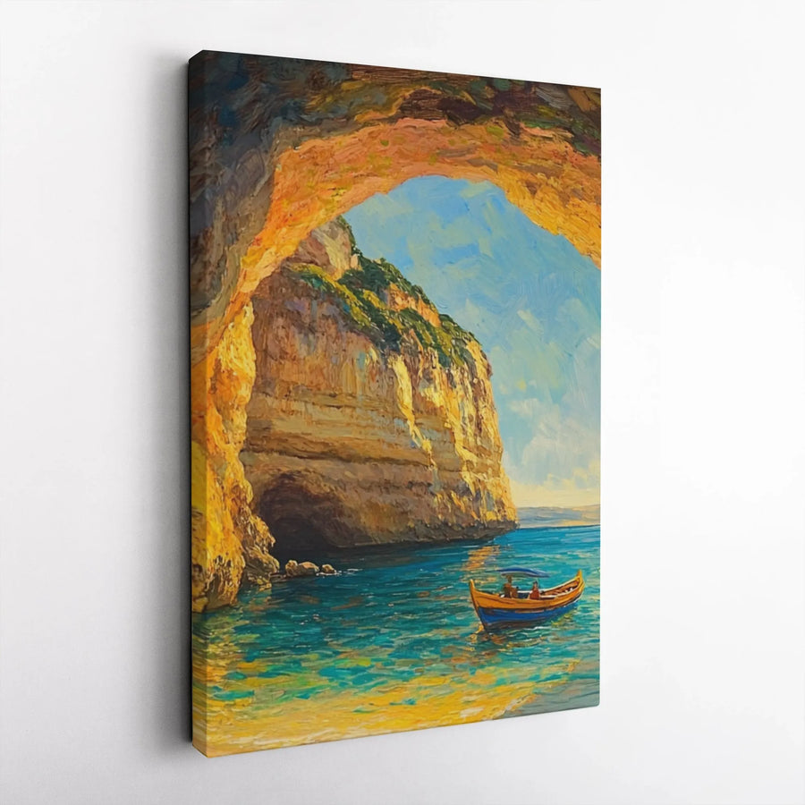 Coastal Seascape Canvas Print | Impressionist Sea Cave Painting | Premium Gallery Wall Art | Living Room & Office Decor Gift