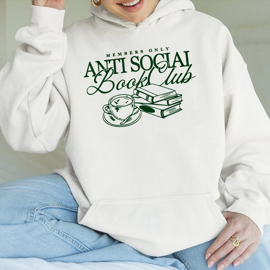 Anti Social Book Club Hoodie | Bookworm Coffee Graphic Print | Premium Cotton Blend Sweatshirt | Unique Gift for Readers and Literature Lovers