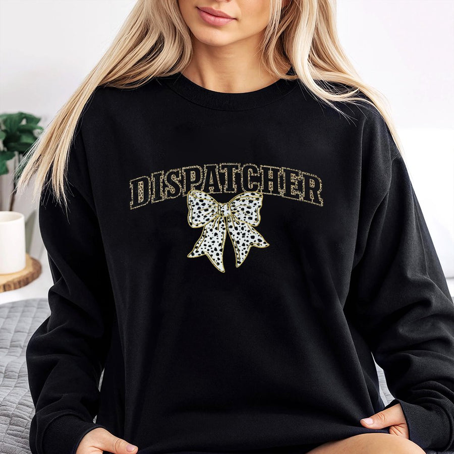 Dispatcher Sweatshirt | Dalmatian Print Coquette Bow Graphic | Premium Cotton Blend | Dispatcher Appreciation Gift for Her