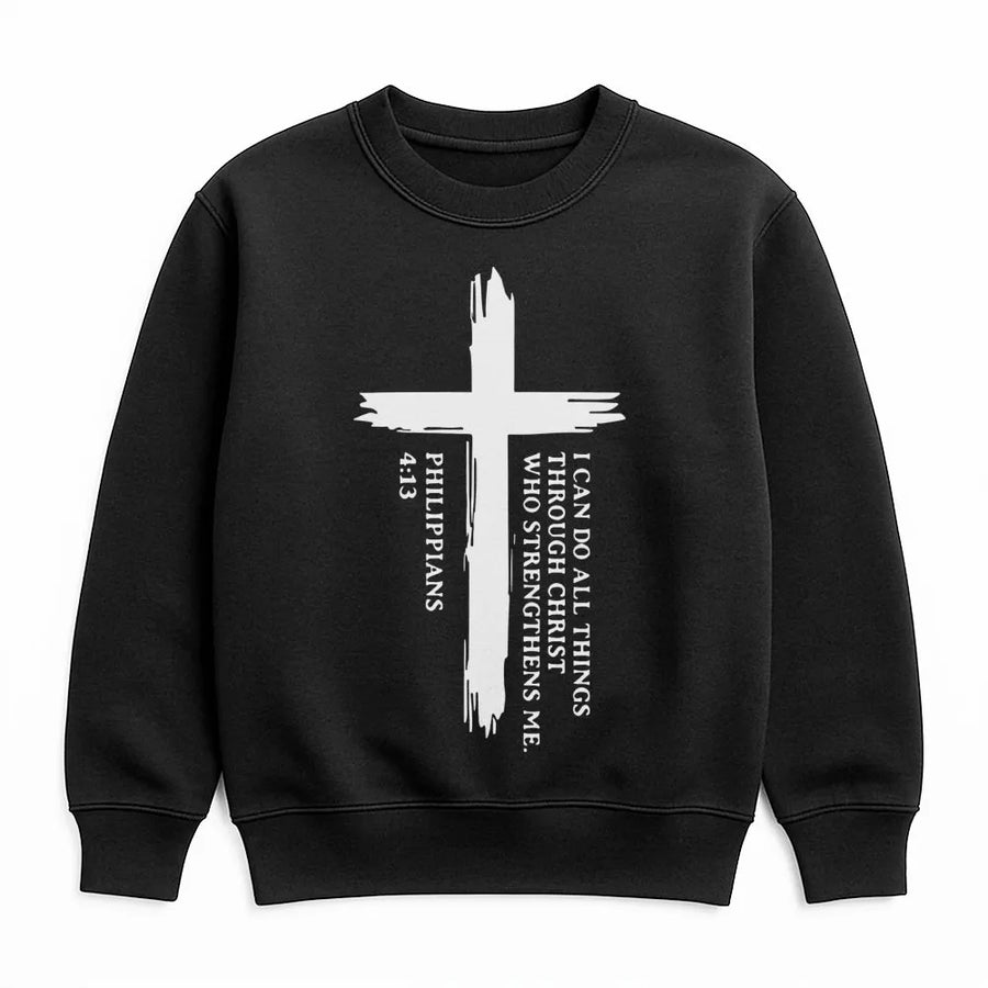 Philippians 4:13 Sweatshirt | Scripture Cross Graphic Tee | Premium Cotton Blend | Christian Religious Gift for Men and Women