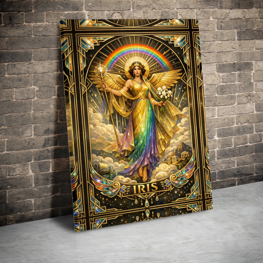 Iris Greek Goddess Wall Art | Art Deco Style Mythology Print | Premium Gallery Canvas | Collector's Greek Mythology Home Decor