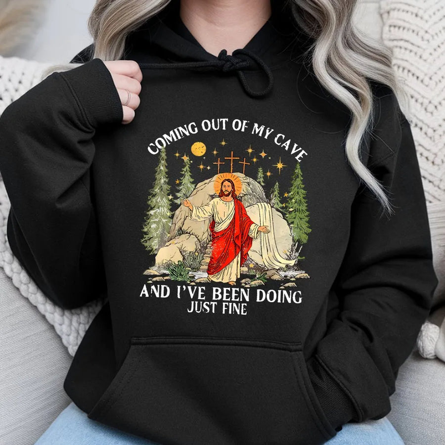 Jesus Coming Out Of My Cave Hoodie | Funny Christian Easter Graphic | Premium Cotton Blend | Gift For Him And Her