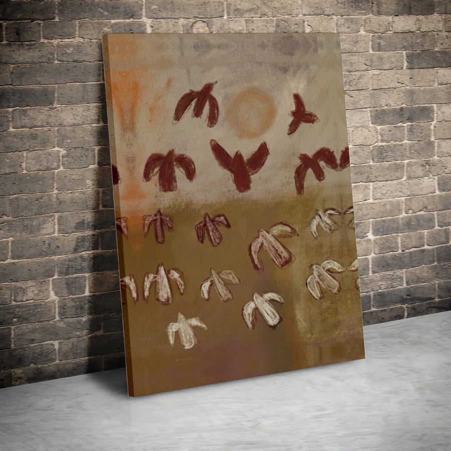 Abstract Bird Flock Canvas Print | Earthy Toned Migration Painting | Premium Gallery-Wrapped Art | Modern Farmhouse Living Room Decor Gift