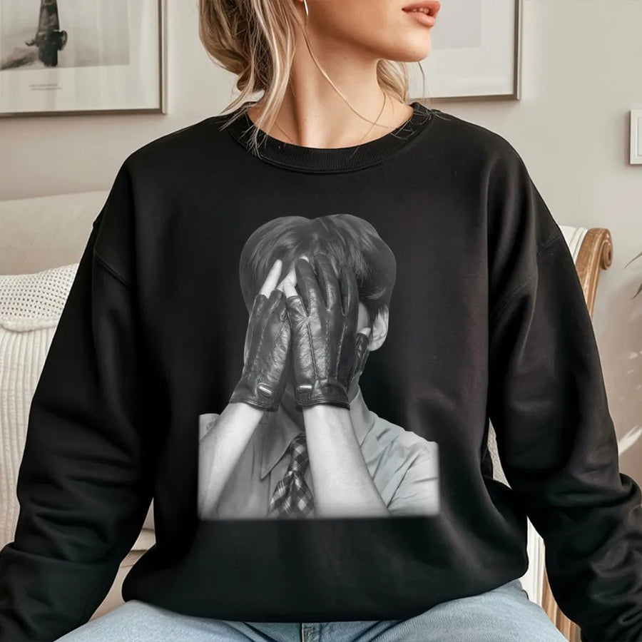 Gloved Hands Photo Sweatshirt | Moody Black and White Artistic Print | Premium Soft Cotton | Unisex Indie Fashion Streetwear Gift