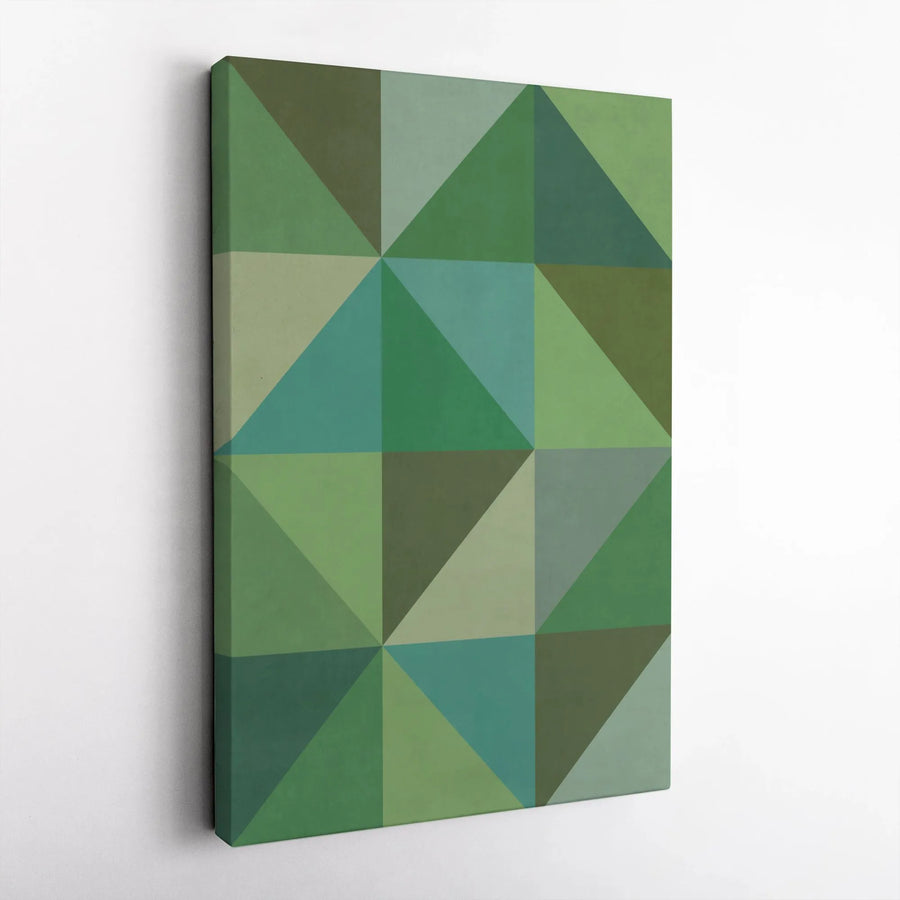Green Geometric Canvas Wall Art | Abstract Triangle Mosaic Print | Premium 1.25" Thick Profile | Modern Minimalist Home & Office Decor Gift