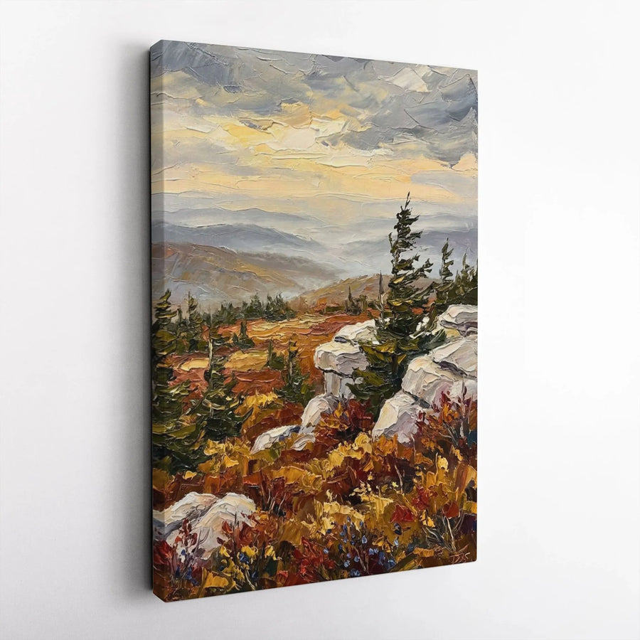 Mountain Landscape Canvas Wall Art | Textured Impasto Style Forest Print | Premium 1.25" Gallery Wrap Canvas | Rustic Cabin Decor Gift
