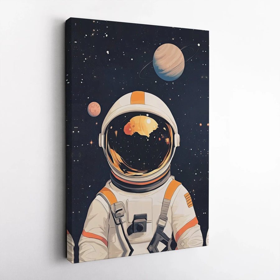 Astronaut Space Wall Art | Retro Cosmic Planet Reflection | Premium Gallery Wrapped Canvas | Modern Home Decor Gift For Space Lovers