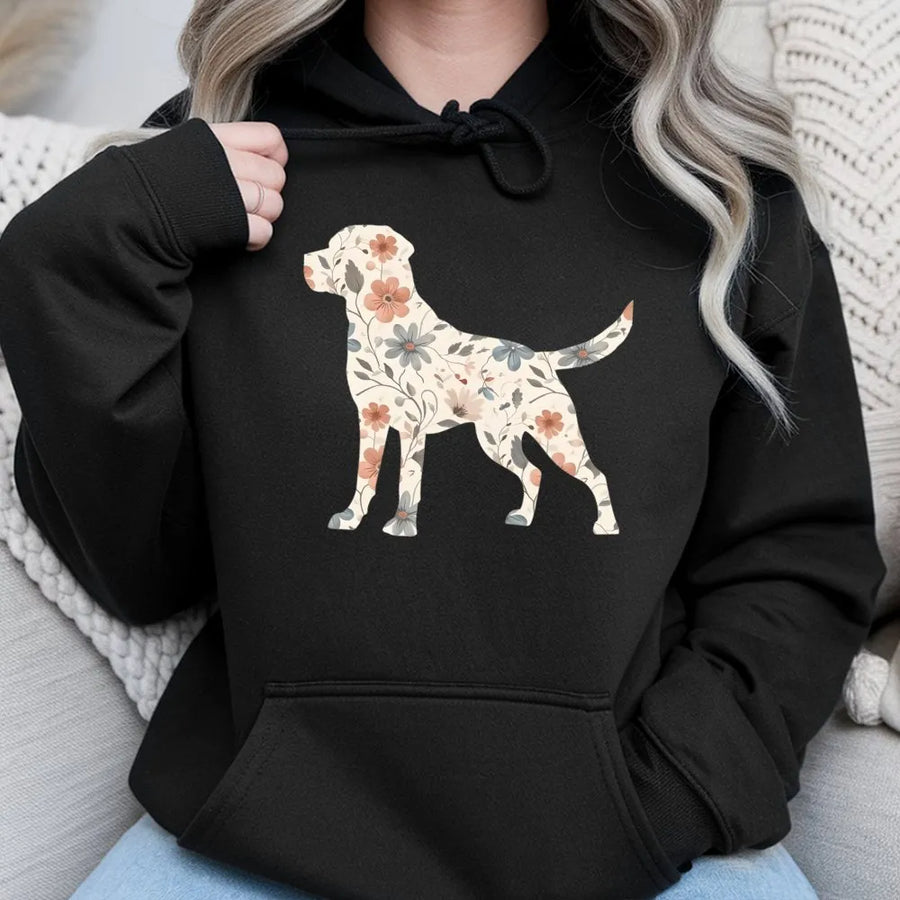 Floral Labrador Hoodie | Botanical Lab Silhouette Graphic | Premium Cotton-Blend | Gift For Dog Mom & Retriever Lovers